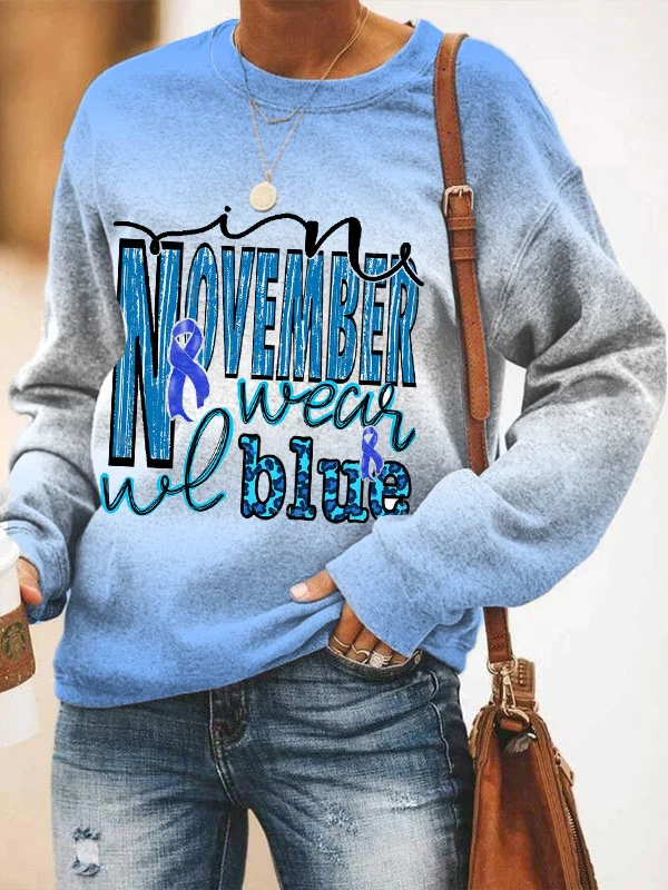 In November We Wear Blue Print Sweatshirt