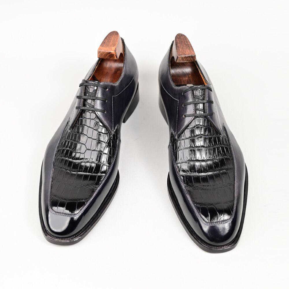 Black Derby Shoes Men's Leather Crocodile Pattern Business Office Wedding Large Size Men's Shoes