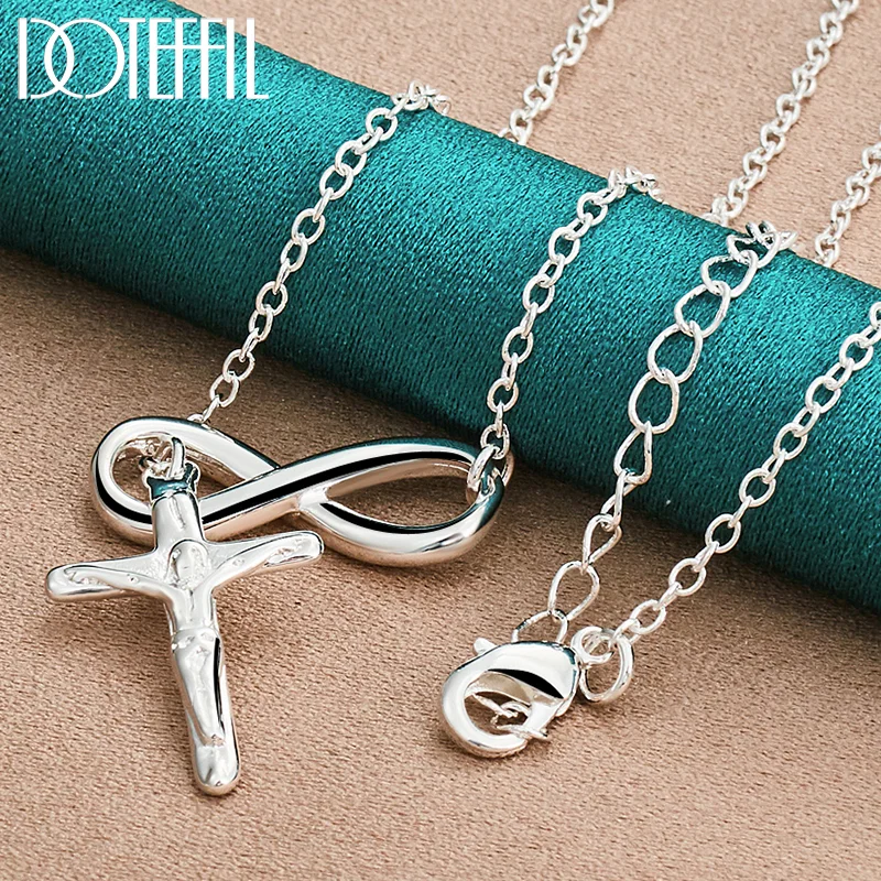 DOTEFFIL 925 Sterling Silver Cross Pendant Necklace 16-30 Inch Chain For Woman Jewelry