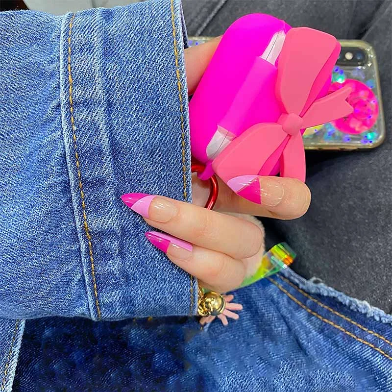 24PCS/box Gradient Color Ballet Med-Length Fake Nails press on full cover Wearing Wearable acrylic nail tips with glue for girls-Nail Inspo