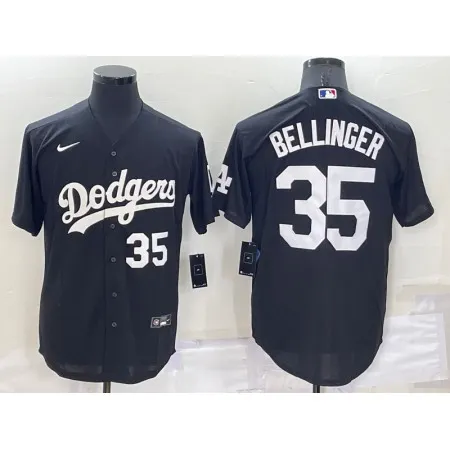Men's Los Angeles Dodgers #35 Cody Bellinger Black Cool Base Stitched Jersey PSJX