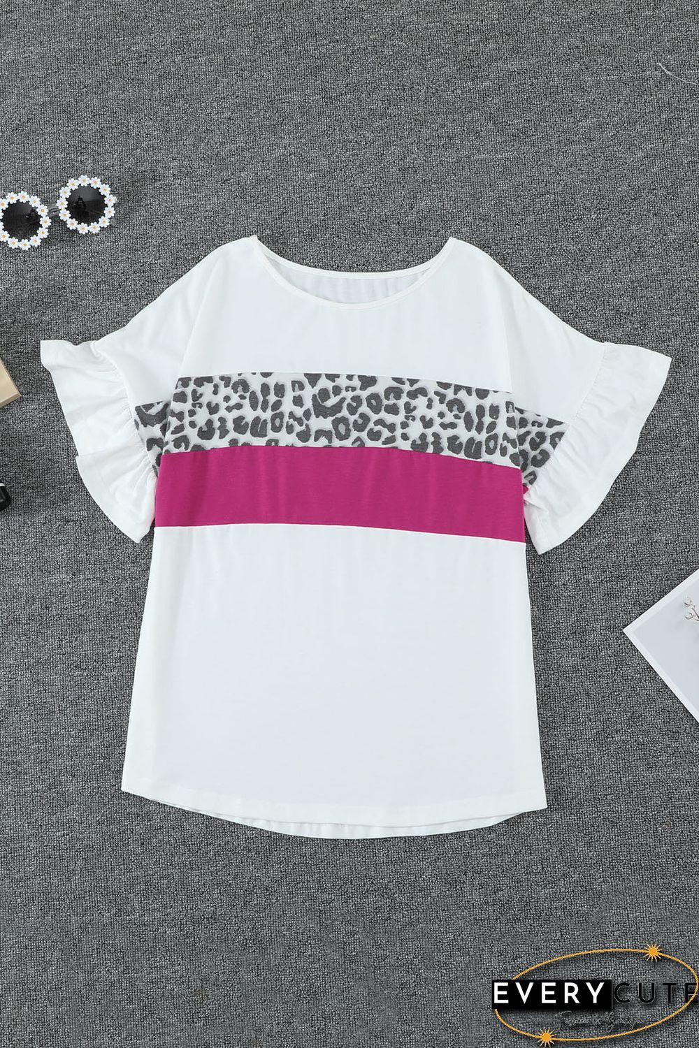 White Leopard Color Block Short Sleeve Tee