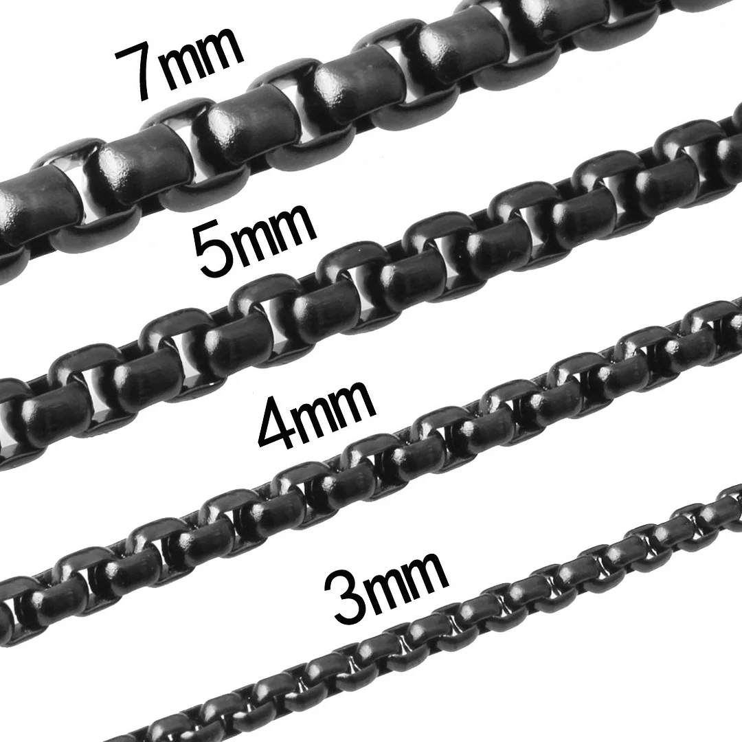 Mens Womens Stainless Steel Black Rolo Cable Chain Necklace Stylish Titanium Flat Box Chain Necklace (2mm 3mm 5mm 7mm, 20-26 Inches)