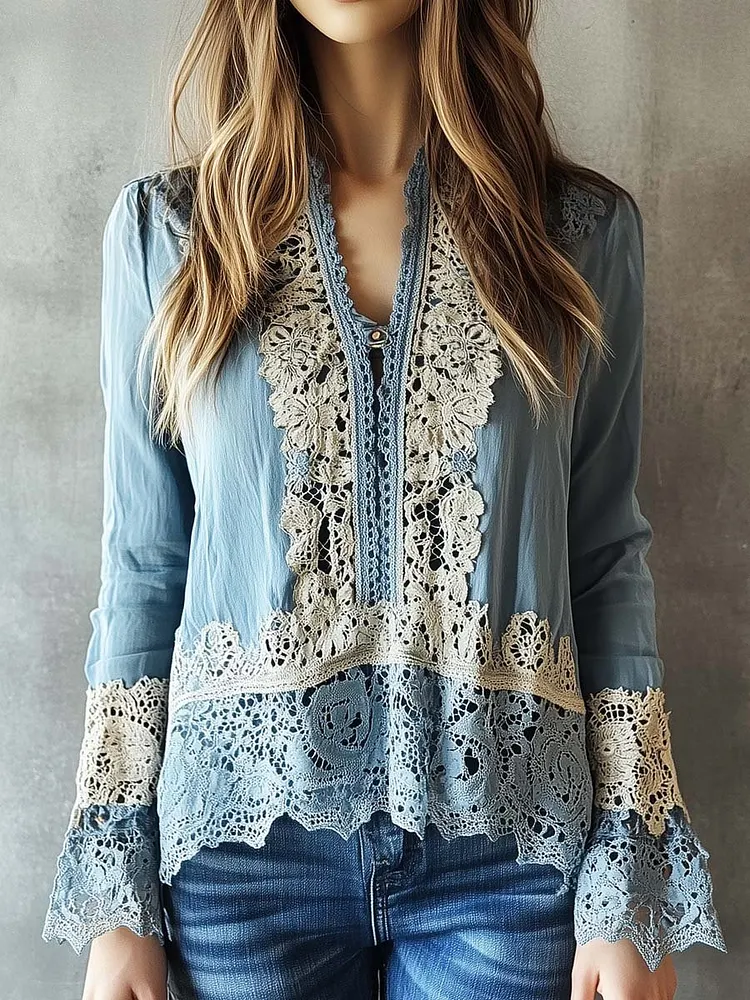 Retro Blue Bow Blouse main image 0