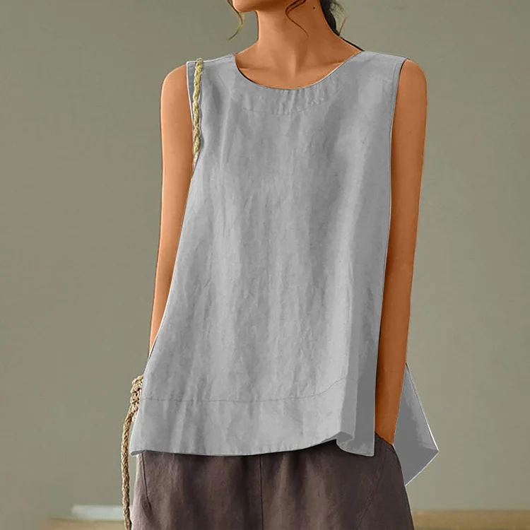 Women'S Solid Color Loose Elegant Casual Cotton Linen Tank Top