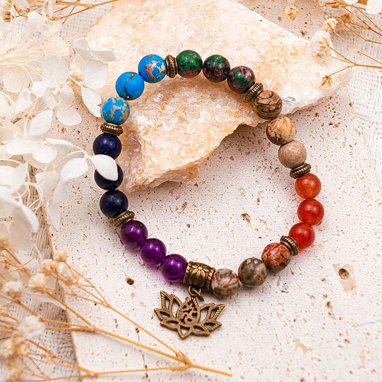 Lotus Symbol Agate Chakra Healing Bracelet