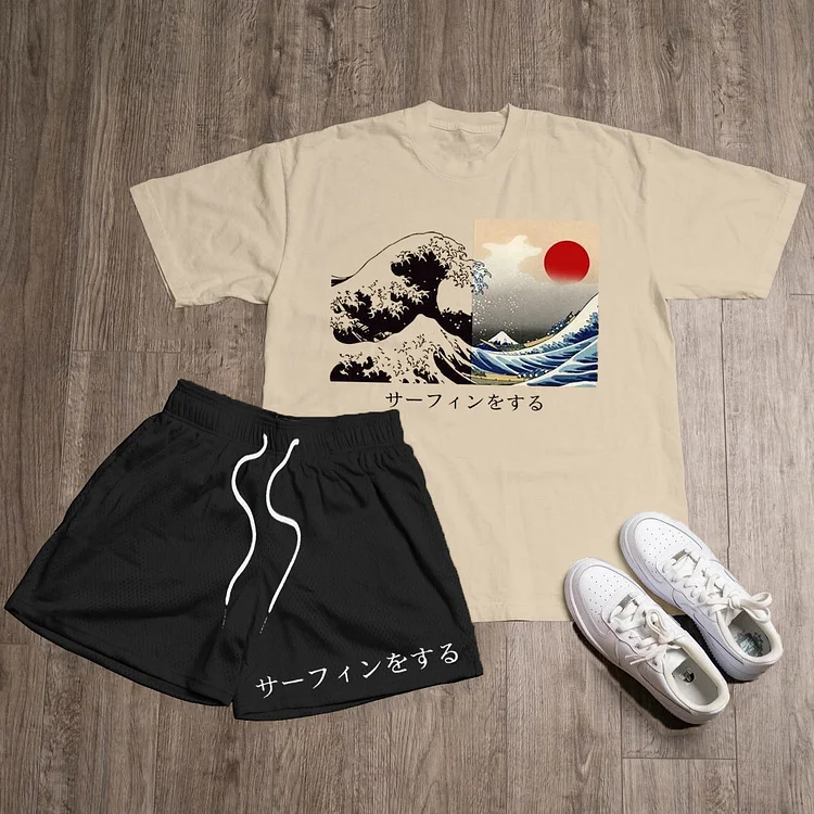 Ocean Waves & Japanese Print Two-Piece Set