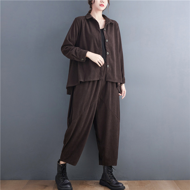 Simple Solid Color Shirt And Harlen Pants Suit