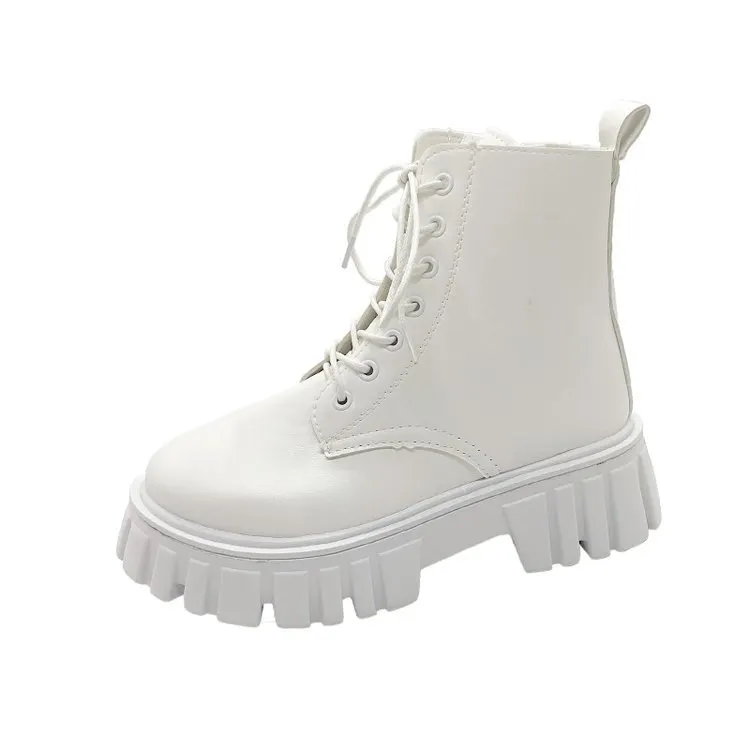 Yyvonne New Spring And Autumn Small Martin Boots Women In The Wind Boots With Round Head Thick Background Boots Single Boots