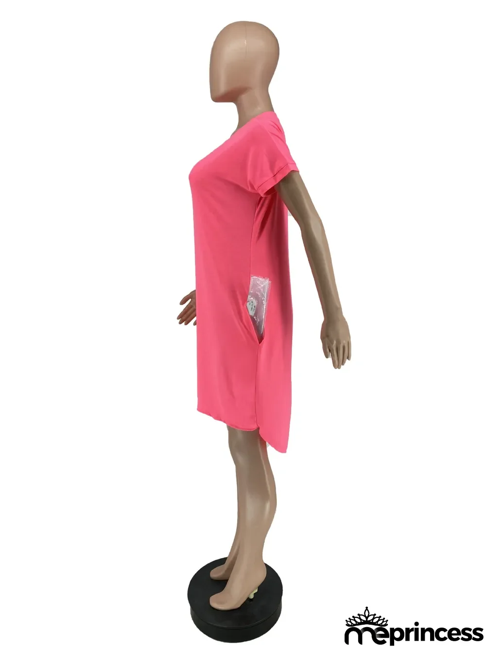 Solid Color Pocket Short Front and Back Long Irregular Dress