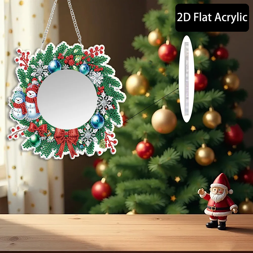 Snowman Wreath DIY Diamond Painting Mirror Kit Diamond Art Makeup Mirror