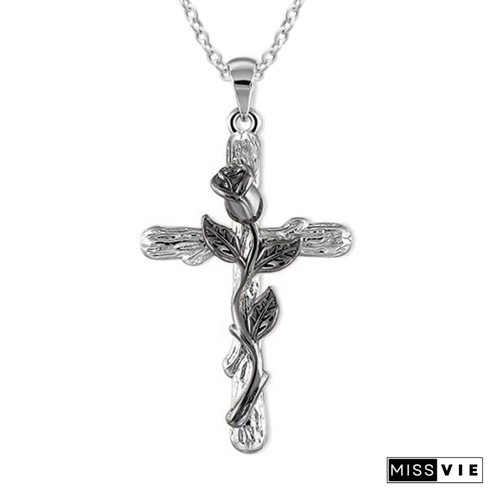 Colors Natural Flower Plant Cross Pendant Chain Necklace Jewelry Gift for Women
