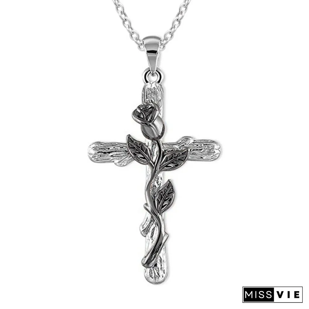 Colors Natural Flower Plant Cross Pendant Chain Necklace Jewelry Gift for Women