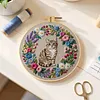 Wreath Cat-DIY Embroidery Kit with Pattern Cotton Threads Needles Hoop 30*30cm