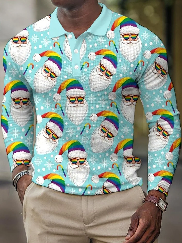 Men's Christmas Rainbow Print Polo Shirt
