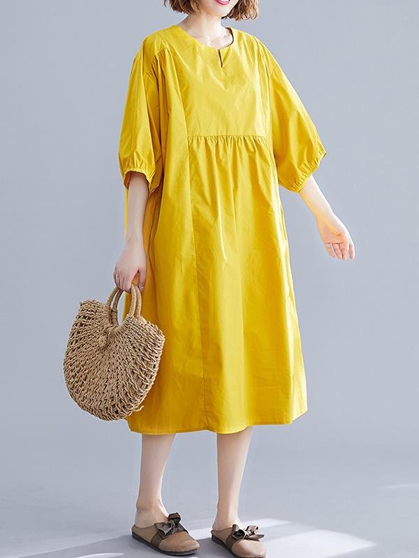 Casual Loose Solid Half-Sleeve Long Dress
