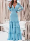 Empire Plunging V-Back Long Sleeves Maxi Dress