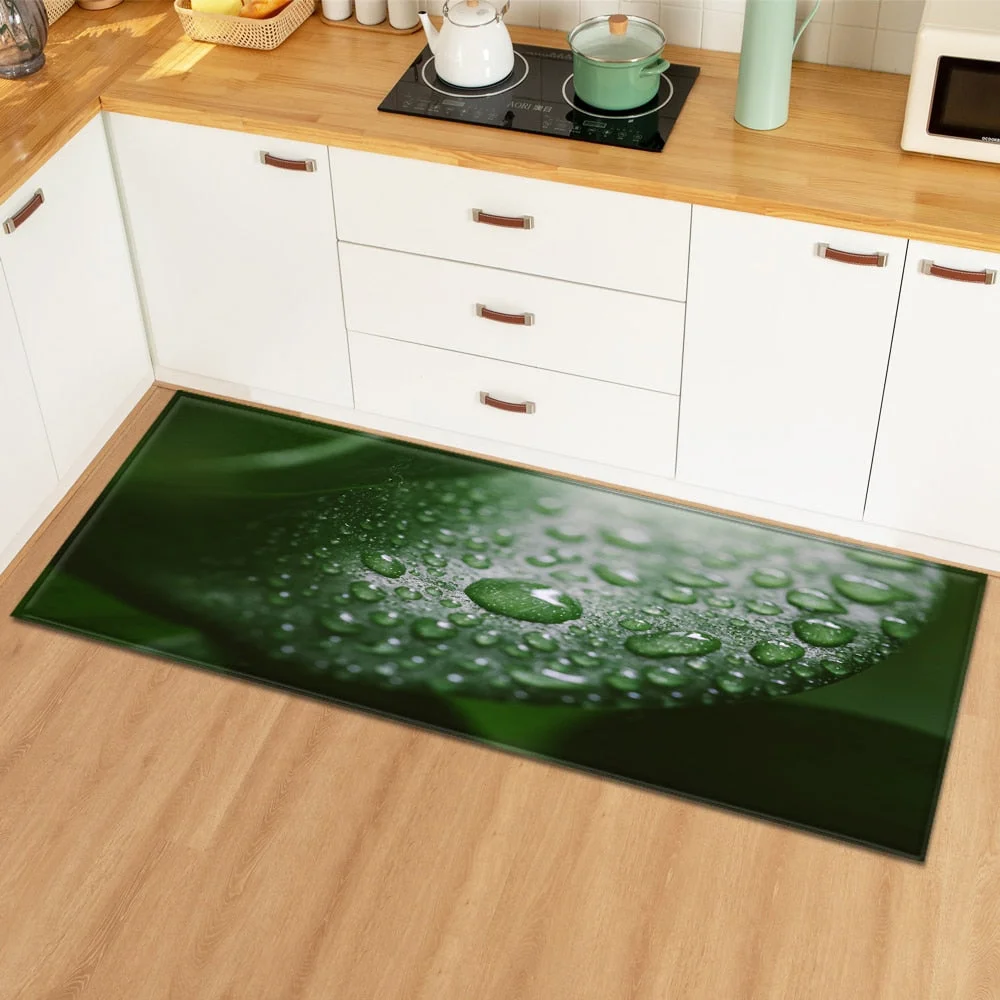 Modern Kitchen Mat Home Bedroom Decoration Floor Carpet Plant Leaves Pattern Entrance Doormat Hallway Bathroom Non-Slip Long Rug