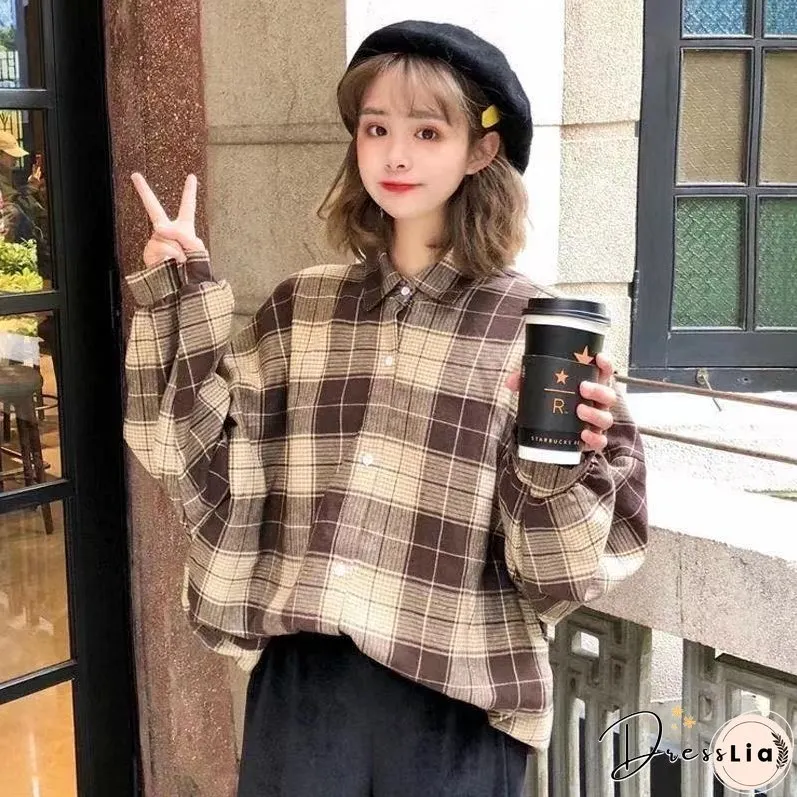 Christmas Gift Women Shirts Autumn Female Outwear Woolen Plaid Soft Cozy Simple Elegant Office Korean Trendy Ulzzang Chic Ins Oversize 2XL Slim
