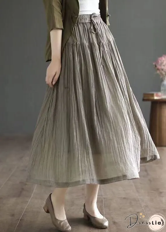 Vintage Green Wrinkled Elastic Waist Patchwork Cotton Skirt Summer