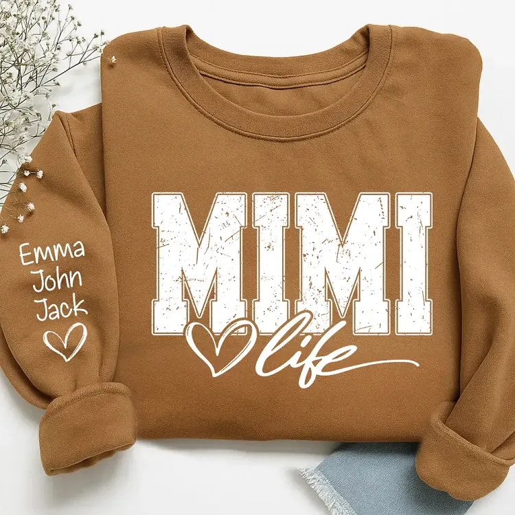 Personalized Mimi Life Sweatshirt, Custom Grandma Crewneck With Grandkids Names, Heartwarming Family Gift For Proud Nana