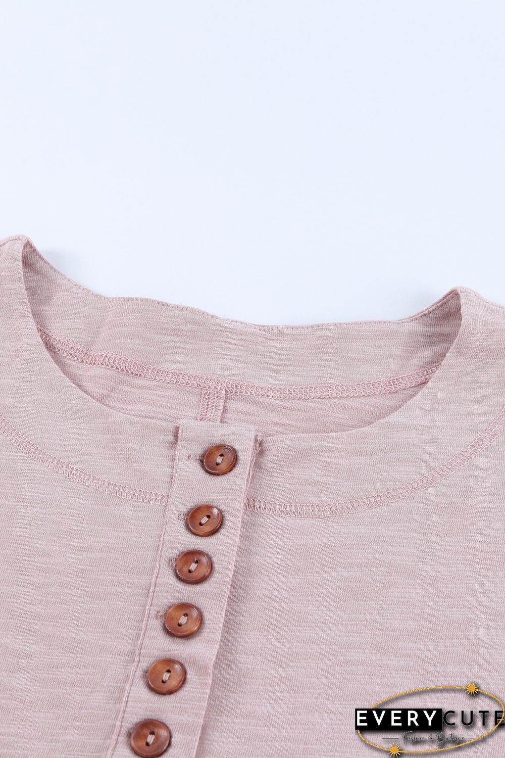 Pink Solid Color Buttoned Front Long Sleeve Top