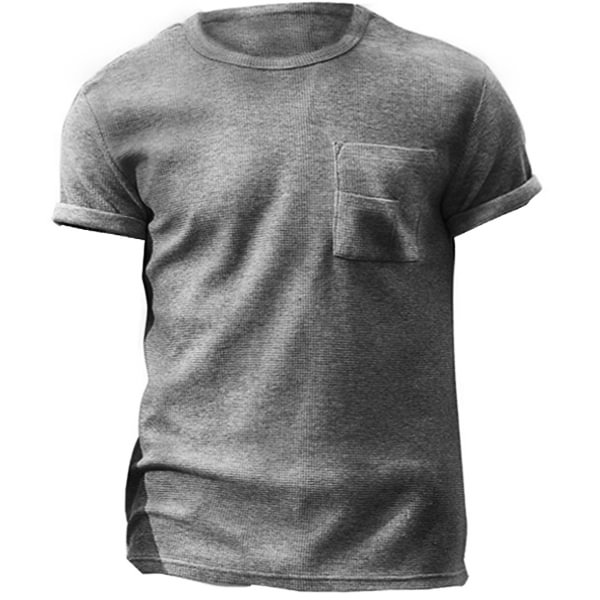 Mens Outdoor Plain Pocket Waffle Knit Tactics Short Sleeve T-Shirt-Compassnice®