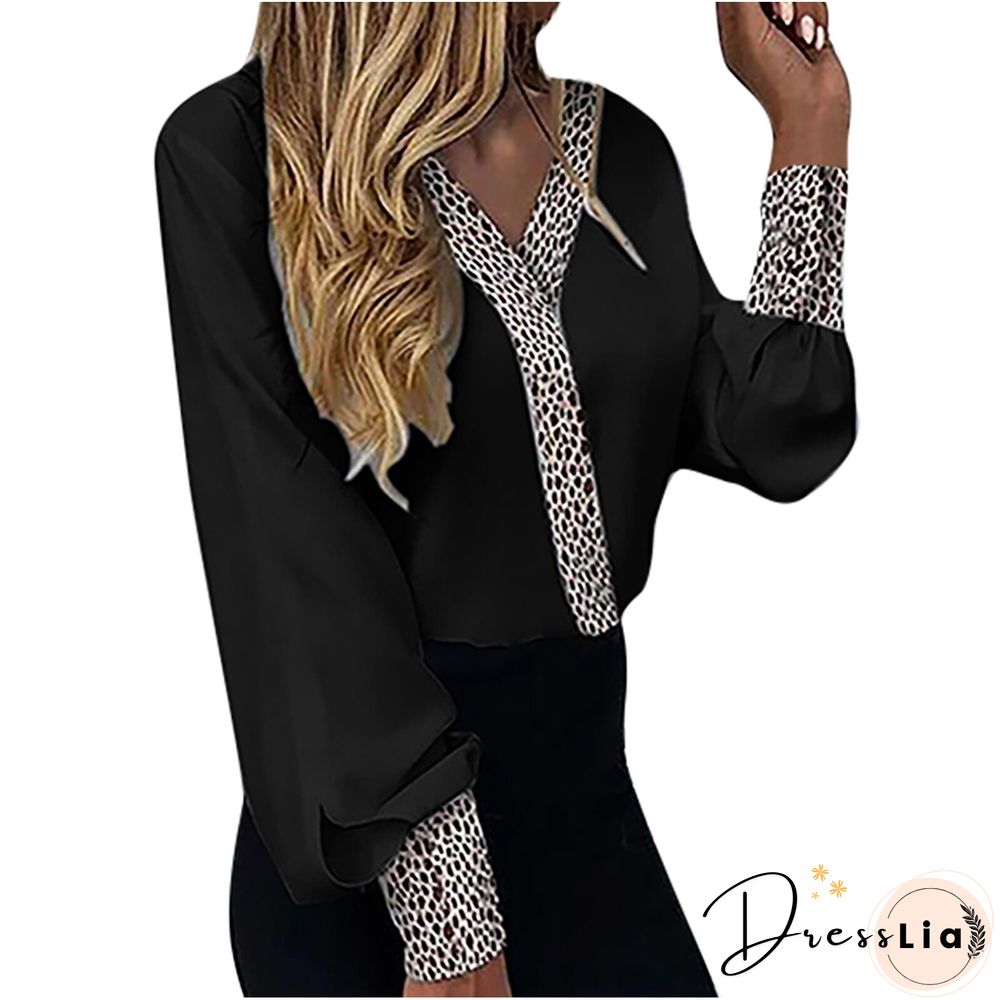 Top Casual V-Neck Hollow Lace Patchwork Long Sleeve Top Women's Workwear Shirt White Top New