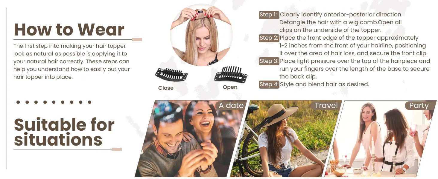 Clip in hair topper