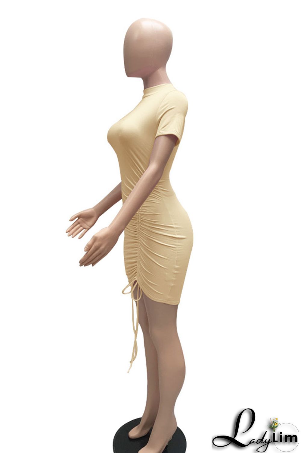 White Sexy Solid Patchwork Draw String Fold O Neck Pencil Skirt Dresses