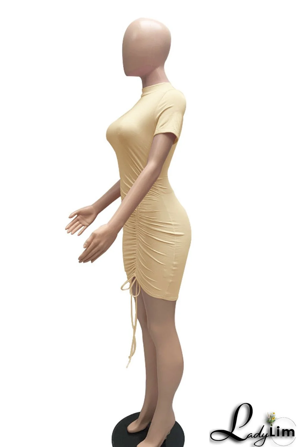 White Sexy Solid Patchwork Draw String Fold O Neck Pencil Skirt Dresses