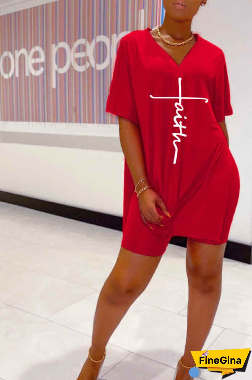 Casual V Neck Letter Print Shorts Set