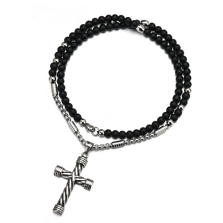 Cross Pendant Rosary Beads Necklace Religious Jewelry