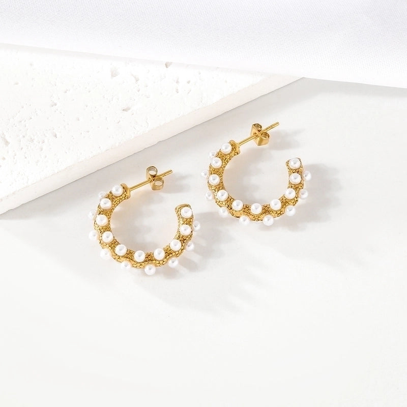 1 Pair Elegant C Shape 304 Stainless Steel 18K Gold Plated Ear Studs