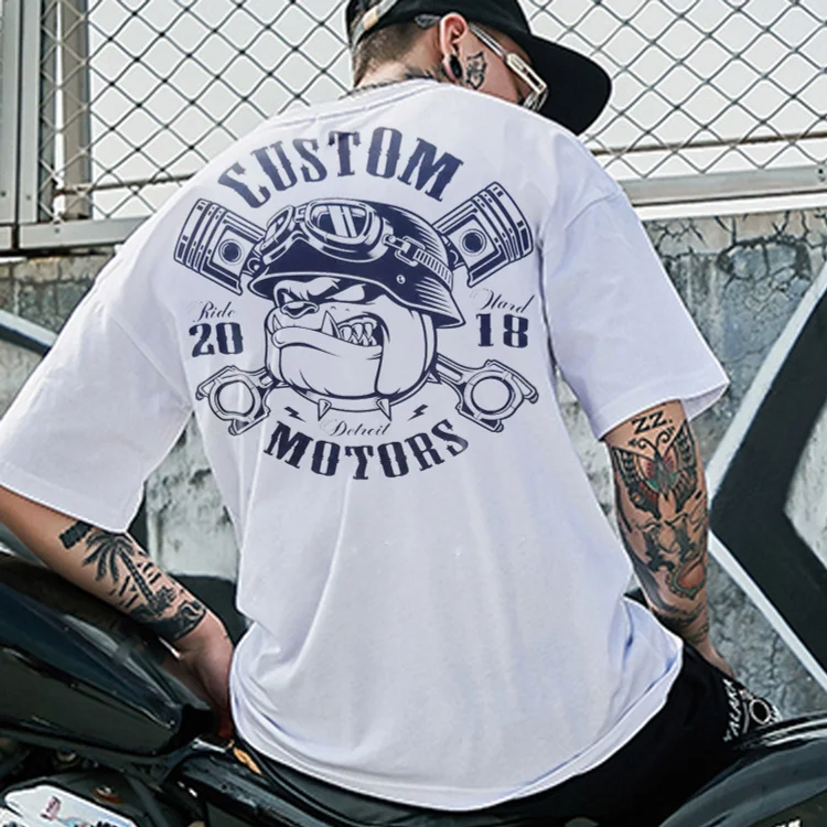 MOTOSUNNY Custom Motors White Print T-shirt 1ea2