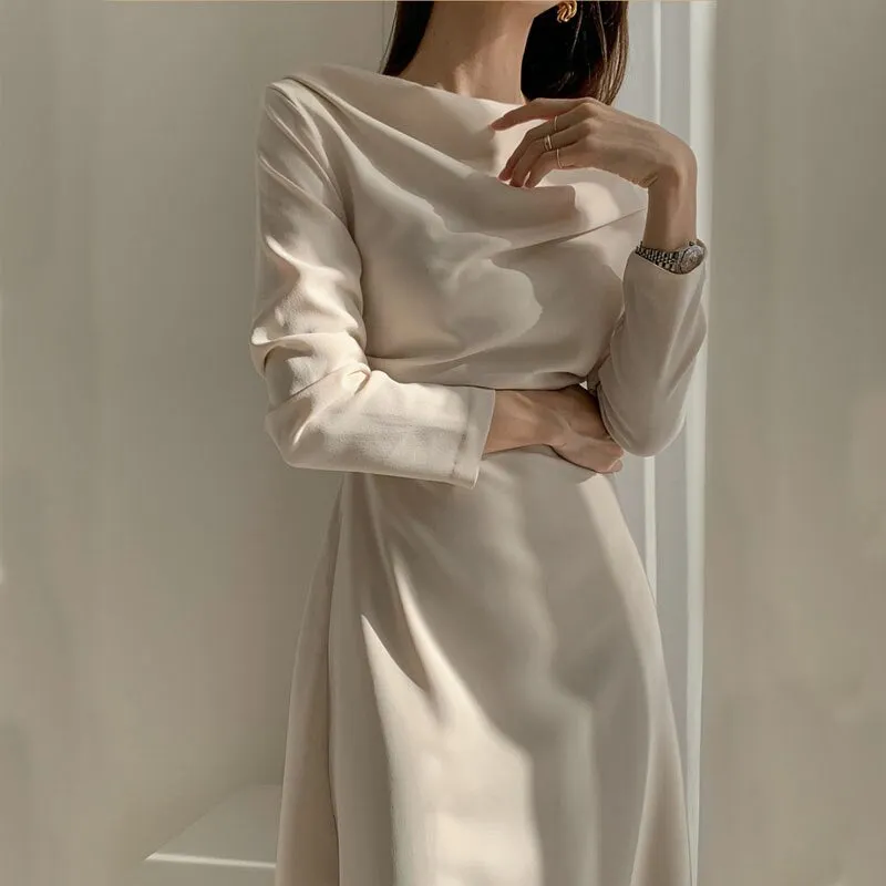 Irregular Slim and Slim Joker Dress Women White Black Long Sleeve Slash Neck Sexy Mature Long Dresses Vestido 13067