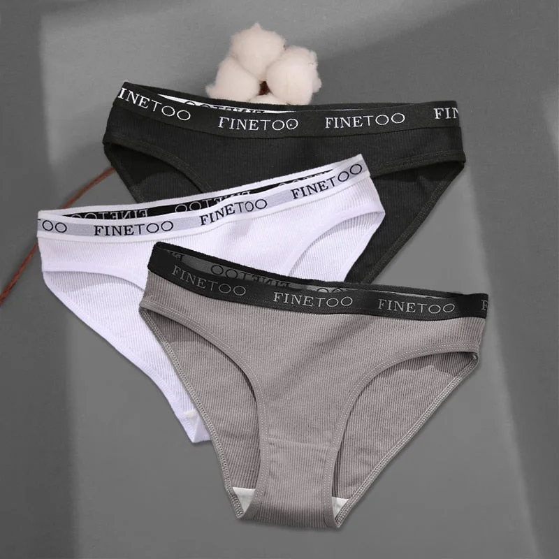 FINETOO Women's Cotton Panties 3Pcs/set Custom Letter Underwear M-2XL Women Briefs Plus Size Underpants Soft Female Panties 2022