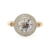 14K Yellow Gold 2ct Old European Cut Lab Diamond Miillegrain Vintage Ring with a 14K White Gold Round Diamond Halo