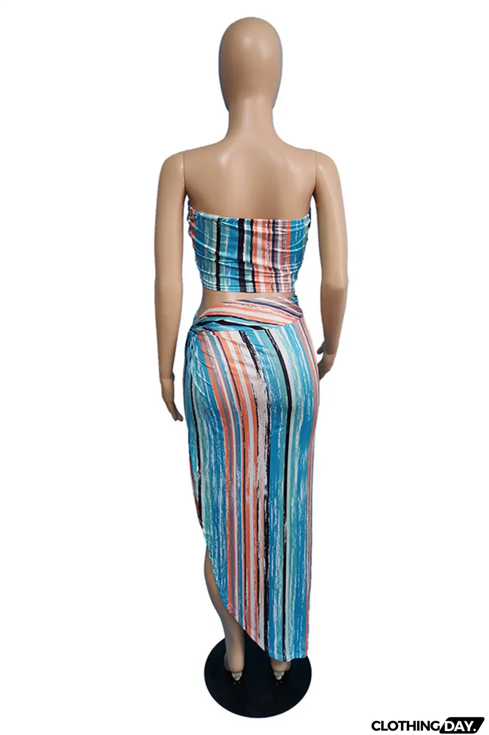 Multicolor Fashion Sexy Striped Print Backless Strapless Sleeveless Two Pieces