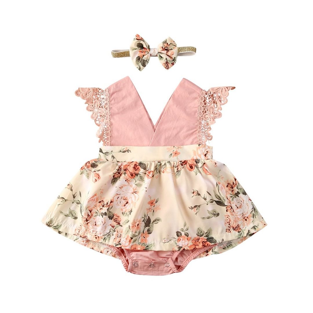 Cute 2pcs Rose Flower Newborn Baby Girls Romper Tutu Dress Jumpsuit Outfits Clothes