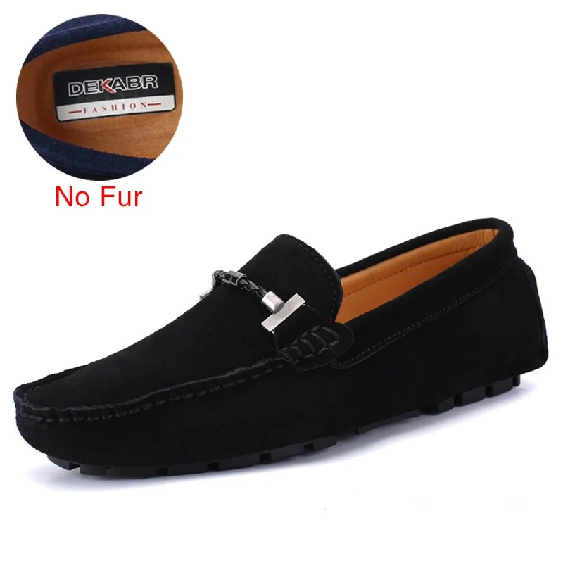 DEKABR Handmade Men Loafers Luxury Genuine Leather Casual Shoes Comfortable Soft Driving Shoes Warm Fur Plus Office Moccasins