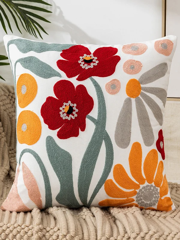 Flower Embroidery Floristic Pattern Jacquard Cozy Throw Pillow (pillowcase)