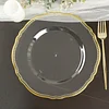 10 Pack | 10" Clear / Gold Scalloped Rim Plastic Dinner Plates, Large Disposable Party Plates