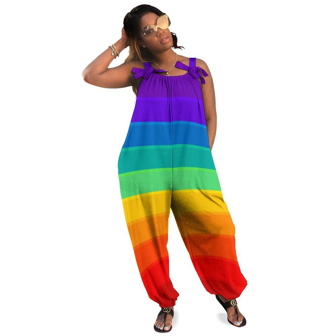 Cute Rainbow Boho Vintage Loose Overall Corset Jumpsuit Without Top