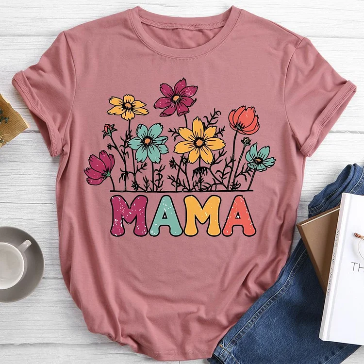 Flower Mom Retirement Life Round Neck T-shirt-0019287