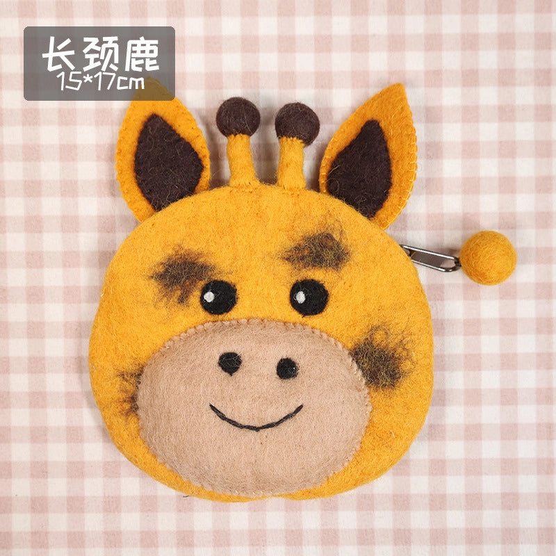 Unisex Animal Cartoon Wool Felt Zipper Coin Purses