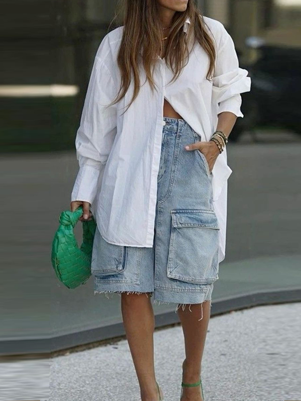 Large Pocket Elegant High Waist Women's Denim Shorts tjj Shicloths
