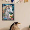 Wei&szlig;es Pferd in Blumen - speziell geformtes Diamantgem&auml;lde - 30*40cm