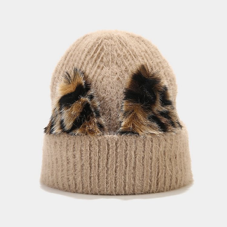 Leopard Cat Ears Knit Hat Warm - Modakawa modakawa