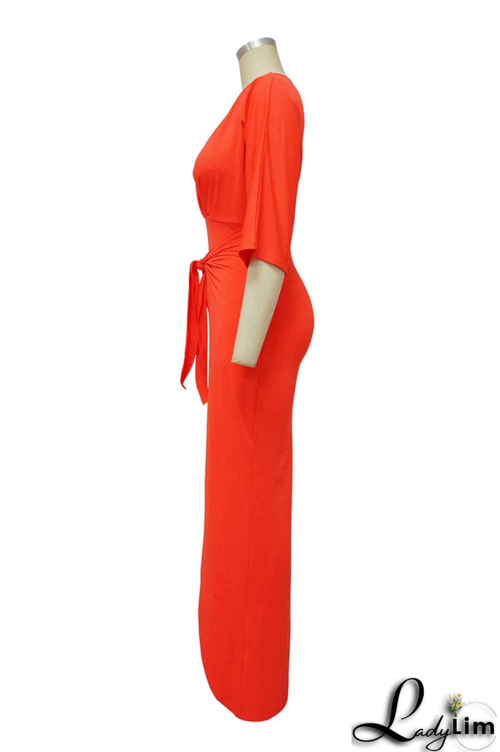 Burgundy Fashion Casual Solid Patchwork V Neck Irregular Dress